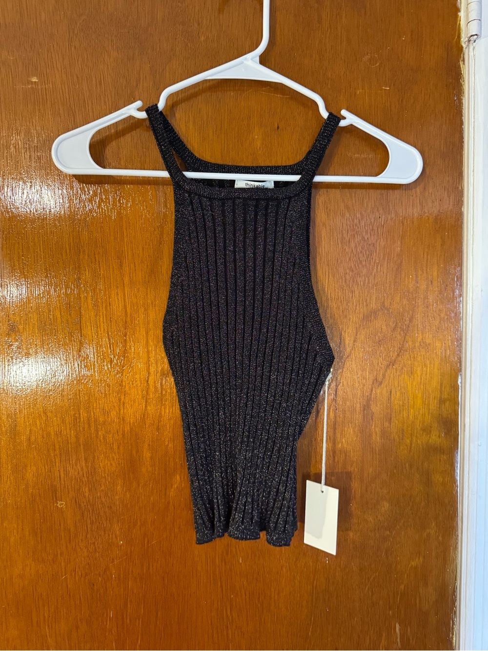 Sparkle Ribbed Halter Cami in Black